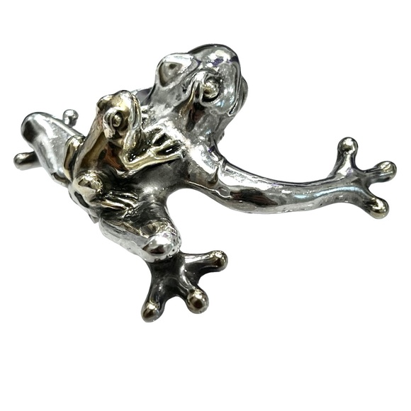 VINTAGE STERLING SILVER LEAP FROG PENDANT SMALL & BIG FROG - Picture 13 of 16